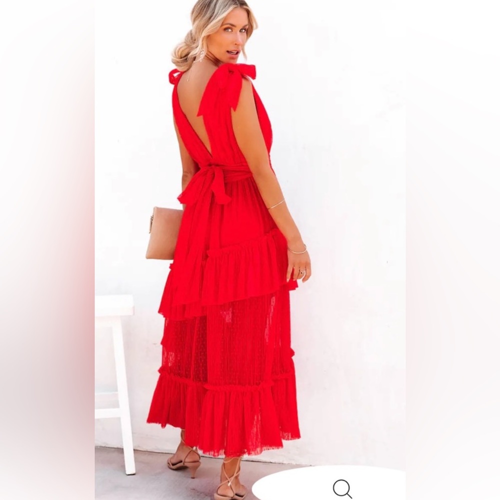 Vici Red High-Low Ruffle Maxi Dress